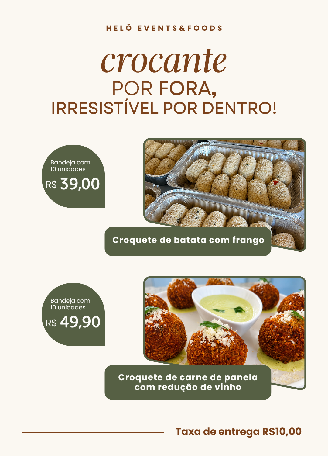 Cardápio de croquetes da Delícias da Helô